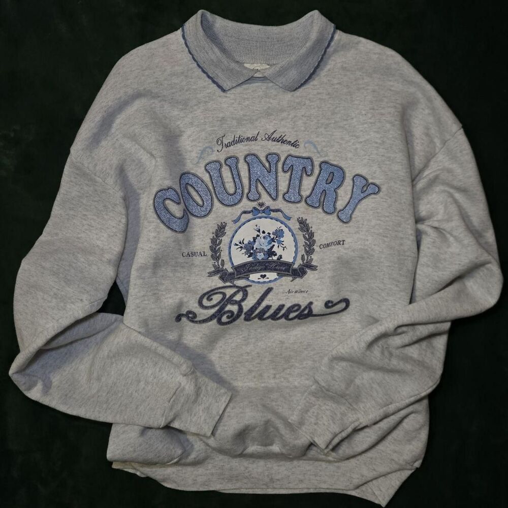 American-Vintage Women's Grey and Blue Jumper